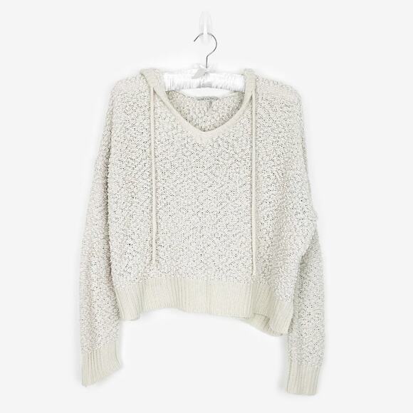 Young Fabulous & Broke Popcorn Knit Hoodie Sweater Small Cream Clean Girl Comfy - Picture 3 of 15